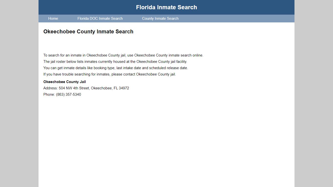 Okeechobee County Jail Inmate Search