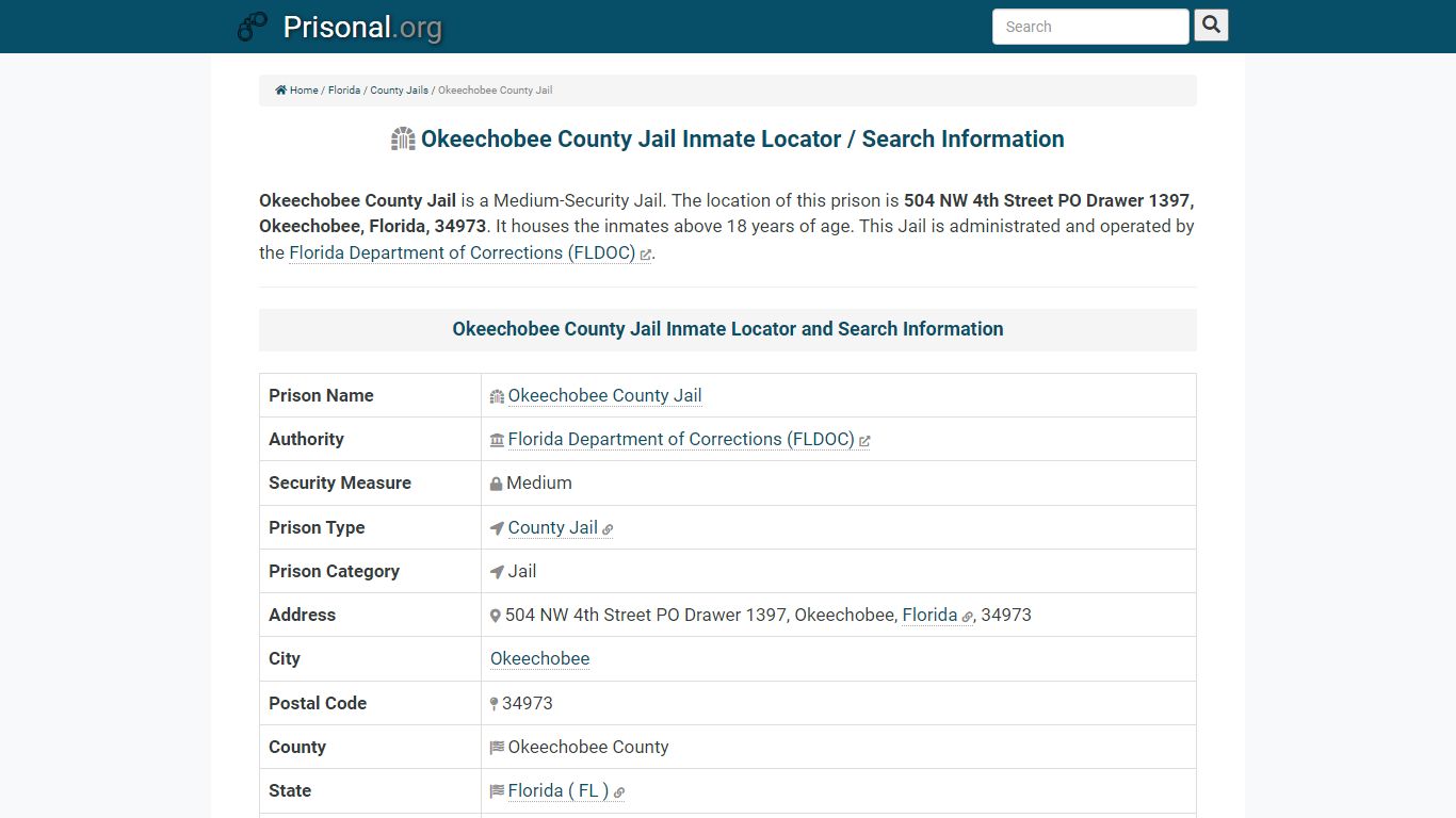 Okeechobee County Jail-Inmate Locator/Search Info, Phone ...